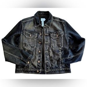 Calvin Klein Mens Trucker Jean Jacket Size M Grunge Indigo Denim Distressed Wool